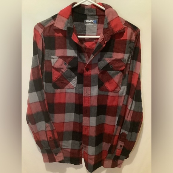 Tony Hawk Boy's Flannel Button Long Sleeve Shirt Size Red Black Grey XL - Picture 1 of 6